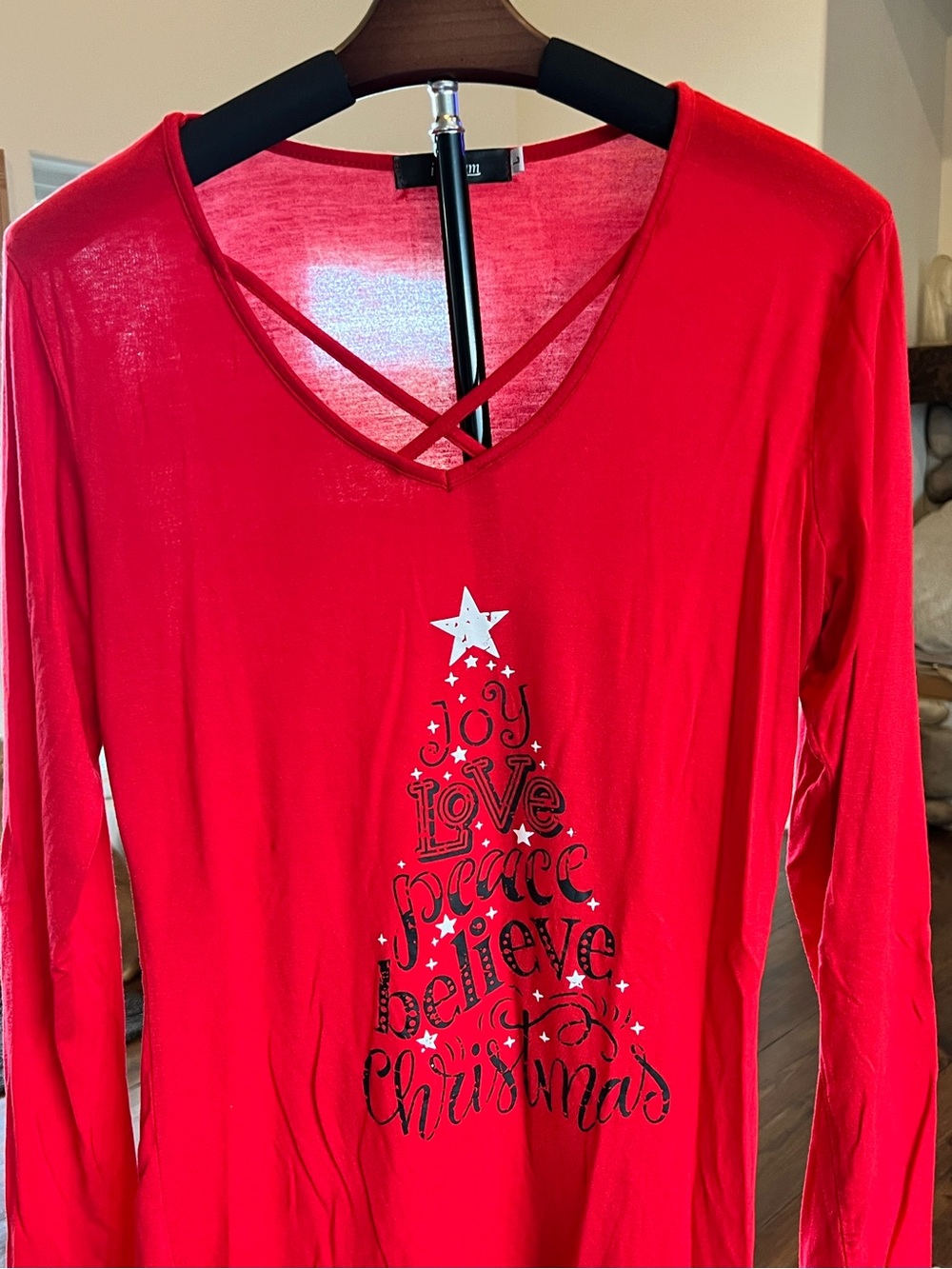 iClosam Christmas Top Shirt Large Long Sleeve Holiday Red Joy Believe PJ Tree